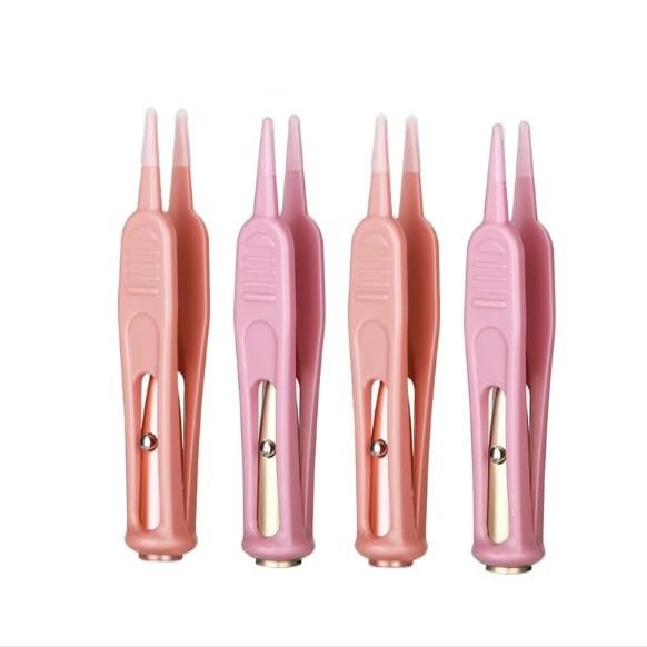 4 Pcs Pink Plastic Nose Cleaning Tweezers Nose Booger Cleaner Baby Nasal Tweezers Booger Removers with LED Light for Baby Care, Baby Nasal Aspirators