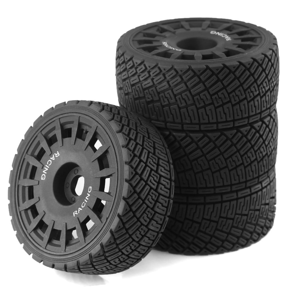 100mm 1/8 RC On-Road Tires and 15-Spokes RC Hard Plastic wheels High Grip Set 17mm Hex For 1/7 1/8 HPI VRX WR8 HSP Hobao Kyosho ARRMA Redcat Losi KM C3 CNE Ford W200 (Black)