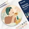 Figured'Art Paint by Numbers Kit for Adults on Wood Slice, 11.8in Diameter - Abstract Woman in Green Turban - Craft Art Painting DIY Canvas view 1