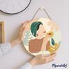 Figured'Art Paint by Numbers Kit for Adults on Wood Slice, 11.8in Diameter - Abstract Woman in Green Turban - Craft Art Painting DIY Canvas view 3