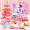 Lajeje Toddlers Unicorn Tea Party Set for Little Girls, Pretend Tin Teapot Set, Princess Tea Time Play Kitchen Toy with Dessert, Doughnut, Carrying Case for Birthday Easter Gifts Age 3 4 5 6 view 2