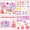 Lajeje Toddlers Unicorn Tea Party Set for Little Girls, Pretend Tin Teapot Set, Princess Tea Time Play Kitchen Toy with Dessert, Doughnut, Carrying Case for Birthday Easter Gifts Age 3 4 5 6 view 3