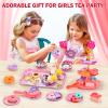 Lajeje Toddlers Unicorn Tea Party Set for Little Girls, Pretend Tin Teapot Set, Princess Tea Time Play Kitchen Toy with Dessert, Doughnut, Carrying Case for Birthday Easter Gifts Age 3 4 5 6 view 4