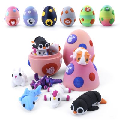 HyBaiS 2026 Easter Basket Essentials - Easter Eggs for Egg Hunt, Classroom Rewards for Kids, Reusable Mini 3D Printed Animals, Surprise Unboxing Mystery Gift