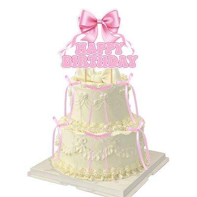 11Pcs Bow Cupake Toppers Bowknot Happy Birthday Cake Decoration Ribbion Bow Cupcake Picks Bridal Baby Shower Boy Girl Birthday Wedding Party Supplies(Pink)