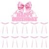 11Pcs Bow Cupake Toppers Bowknot Happy Birthday Cake Decoration Ribbion Bow Cupcake Picks Bridal Baby Shower Boy Girl Birthday Wedding Party Supplies(Pink) view 3