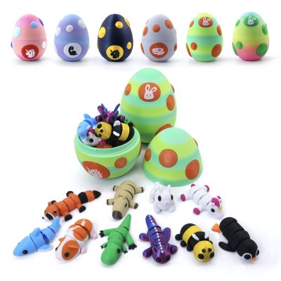 3D Printed mini Animals Egg with Mini Animal Toys Inside, Easter Basket Stuffers,Pre Filled Easter Eggs Bulk with Toys, Reusable Easter Basket Essentials Gifts, Easter Egg Hunt Supplies,Party Favors