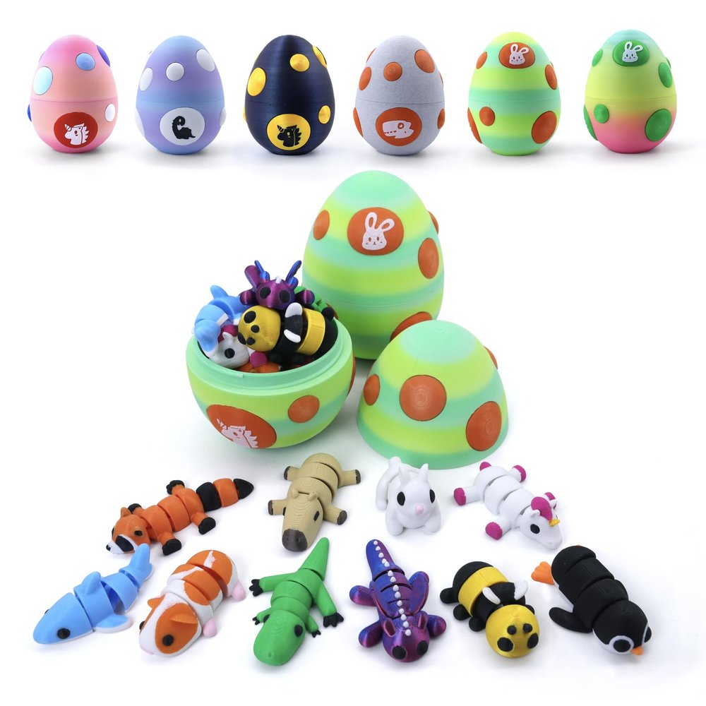 3D Printed mini Animals Egg with Mini Animal Toys Inside, Easter Basket Stuffers,Pre Filled Easter Eggs Bulk with Toys, Reusable Easter Basket Essentials Gifts, Easter Egg Hunt Supplies,Party Favors