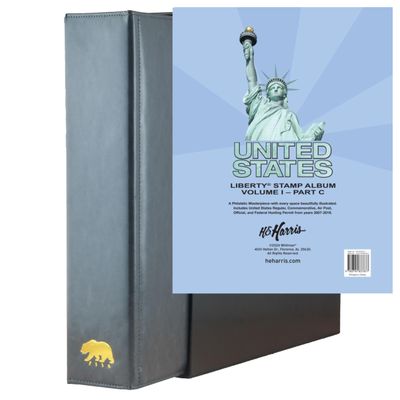 H.E. Harris & Co. USA Liberty Postage Stamp Album with Pictures/Illustrations (Part C 2007-2016) with Slate Gray 3 Q-Ring Ursae Minoris Binder and Slipcase