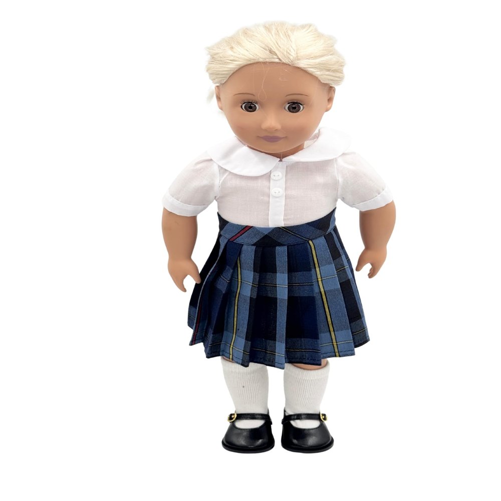 18 inch Doll Outfit-School Plaid Jumper Include Blouse and Hair Accessory/Add on Option: Sock and Shoe (Doll is not Included) (Pleated Skirt,Sock,Matte Black Shoe, Plaid 41)