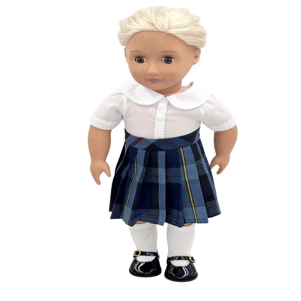 18 inch Doll Outfit-School Plaid Jumper Include Blouse and Hair Accessory/Add on Option: Sock and Shoe (Doll is not Included) (Pleated Skirt,Sock,ShinyBlack Shoe, Plaid 41)