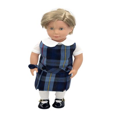 18 inch Doll Outfit-School Plaid Jumper Include Blouse and Hair Accessory/Add on Option: Sock and Shoe (Doll is not Included) (Dropped Waist Jumper,Sock,ShinyBlack Shoe, Plaid 41)