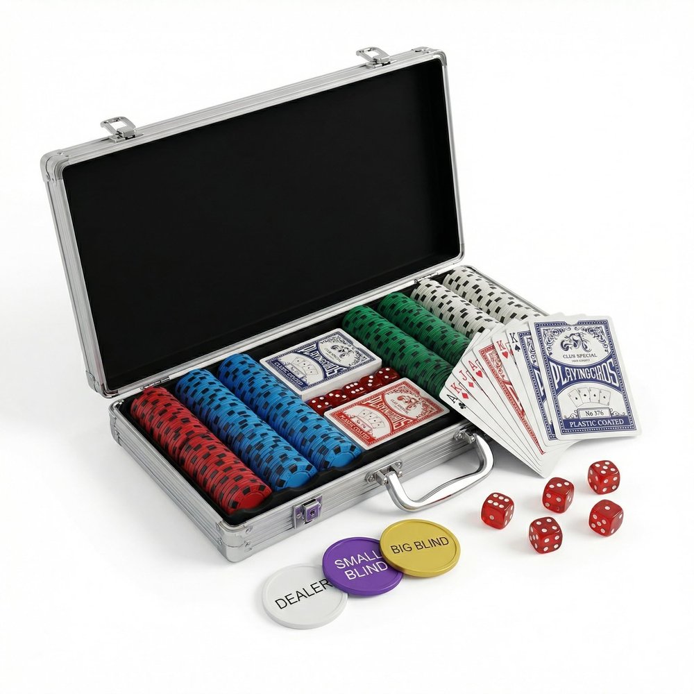 LOYCHIP 300 Piece Poker Chip Set, 11.5g Heavyweight Iron Core Chips with Aluminum Case, Playing Cards, Dealer and Blind Buttons, Professional Gambling Game Kit for Texas Holdem Blackjack