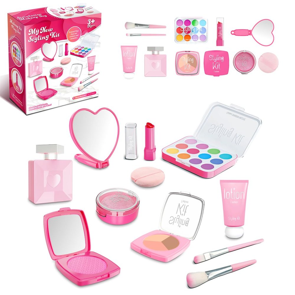 Fake Makeup Kits for Girls Toys 3 4 5 Years Old, Pretend Makeup Toys for Girls Birthday Gifts 3-5 Years Old (Pink)