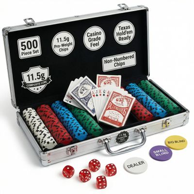 LOYCHIP 500 Piece Poker Chip Set for Texas Holdem with 11.5g Heavyweight Composite Chips Aluminum Case Cards Buttons Professional Casino Gaming Kit for Adult Game Night