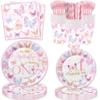 120 Pcs Butterfly 1st Birthday Party Supplies Girl Pink Our Little Butterfly is Turning One Party Decoration Includes Paper Plates Napkins Cups Straws Forks for Butterfly One Year Old Birthday Favors view 1
