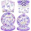 120 Pcs Butterfly 1st Birthday Party Supplies Girl Purple Our Little Butterfly is Turning One Decoration Includes Paper Plates Napkins Cups Straws Forks for Butterfly One Year Old Birthday Favors view 1