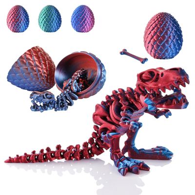 3D Printed Dinosaur with Egg, 3D Printed T-Rex Dinosaur Egg, 3D Printed Toys for Stress Relief, Easter Eggs Animals Figurines, Easter Basket Stuffers Toys for Boys Kids Teen 5-7 4-6 8-12 (Dark Red)
