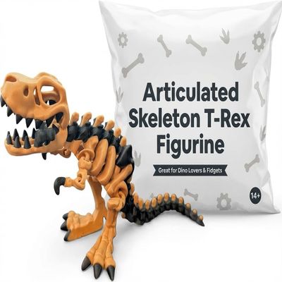 Articulated T-Rex Skeleton Figurine - Striking Dinosaur Desk Decor and Shelf Display for Unique Gifts - 3D Printed in Canada