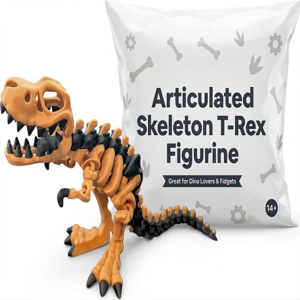 Articulated T-Rex Skeleton Figurine - Striking Dinosaur Desk Decor and Shelf Display for Unique Gifts - 3D Printed in Canada