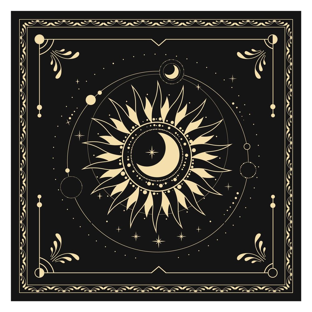 BOXOB Altar Cloth, 18.31x18.31in Delicate Square Sun Moon Alter Cloths Witchcraft Spiritual Tarot Mat Tablecloth Divination Tools and Accessories Perfect Divination Ritual Supplies