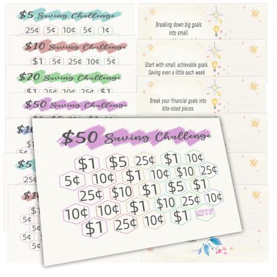 Add Savings Tracking to Any Piggy Bank Style, Piggy Bank Accessory-Money Goal Tracker,Companion for Piggy Bank-Saving Challenge Card, Piggy Bank Saving Sheet,Teaching Money Tool, 12 Pcs-Easy Mode