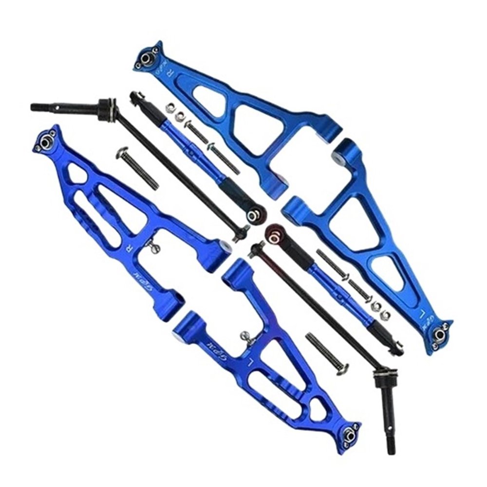 Alloy Front Upper Lower Suspension Arm + Tie Rod SetCompatible For LOSI 1/10Compatible For BAJA REY RC CAR(Blue)