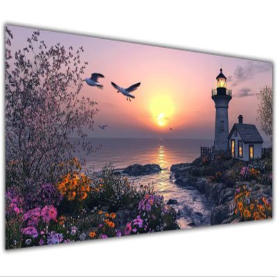 50x100cm Large Paint by Numbers Kit for Adults Sunset Paint by Numbers LighthouseColored Oil Canvas Art Kit with Acrylic Pigment Brushes for Home Wall Decor Crafts Man Women Hobbies Girls Gift KL-835