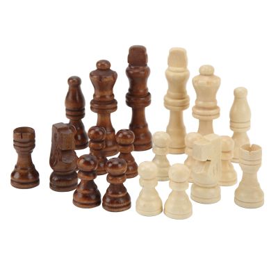 32Pcs Chess Pieces, 32 Pieces Each Wood Chessmen Pieces Wooden Heavy Weighted Chess Pieces with Felt for Beginner Family Picnic Camping