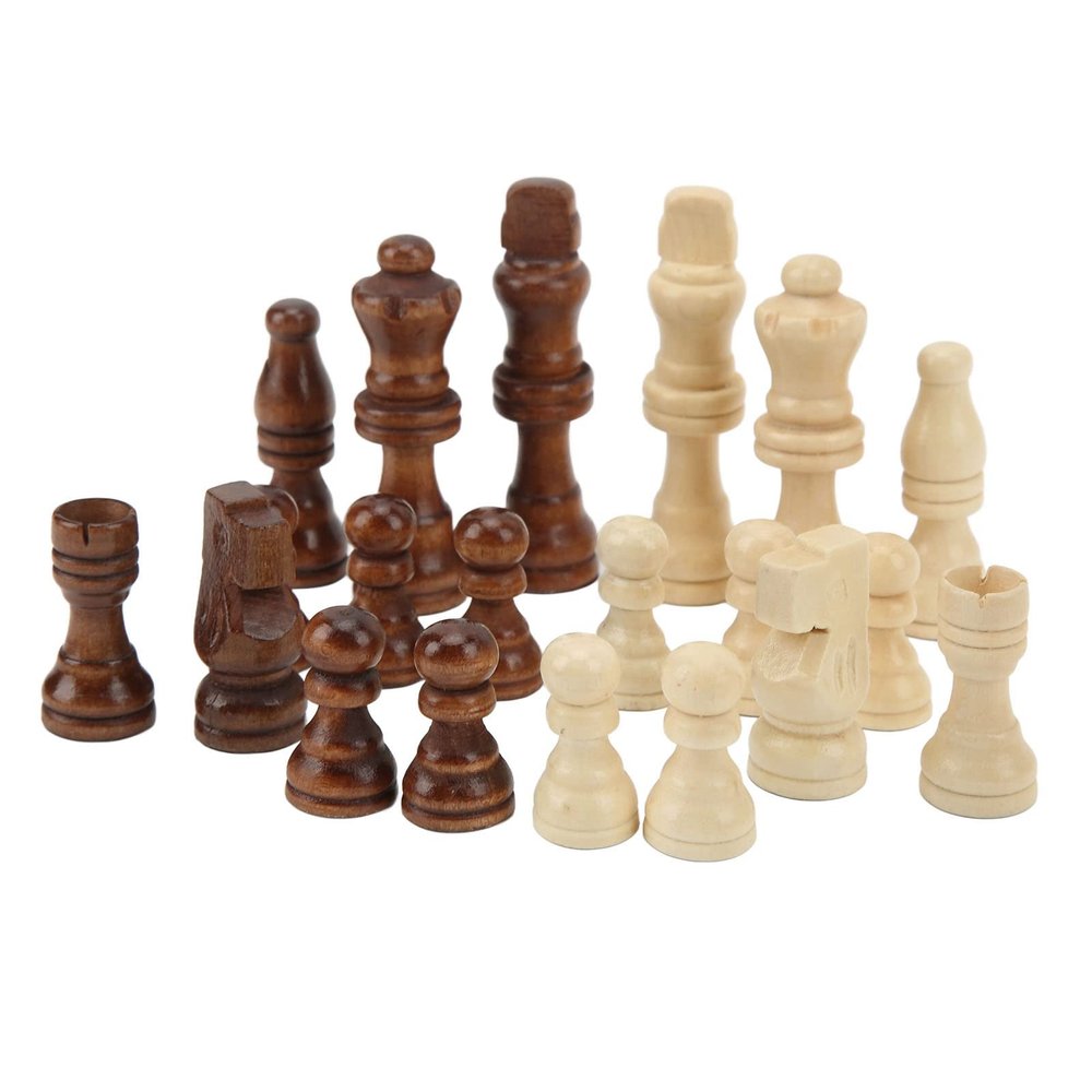 32Pcs Chess Pieces, 32 Pieces Each Wood Chessmen Pieces Wooden Heavy Weighted Chess Pieces with Felt for Beginner Family Picnic Camping