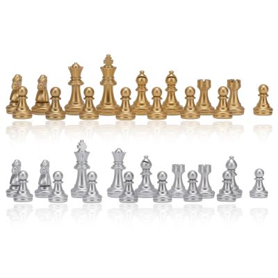 32 Pieces International Chess Pieces, 49mm/1.93in King Figure Gold and Silver PS Chessmen Set Chess Game Pawns Replacement of Missing for Professional and Beginner