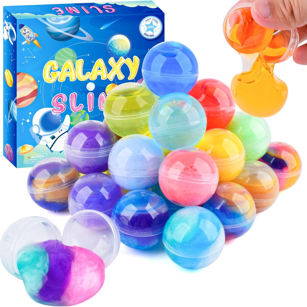 32 Pack Galaxy Slime Balls, Galaxy Slime Party Favor for Kids, Super Soft & Non-Sticky, Mess-Free, Stress Relief Toys, Birthday Gifts for Girls and Boys, Classroom Reward, Goodie Bag Stuffers