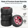 1/8 RC Truck Tires and Wheels, daitoku 17mm Hex Off-Road RC Car Tires Wheels Set with Electroplated Hubs for Traxxas Maxx E-Revo 2.0 3.3 Summit Revo 3.3 Arrma Kraton Outcast 4-6S (Red) view 2