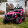 24V 2-Seater Kids Ride-On UTV, 4WD Electric Car with Parent Remote Control, 4x200W Motor, LED Headlights & Searchlights, Bluetooth Music, Spring Suspension, 3-Speed Off-Road Toy Gift, Rosered view 4