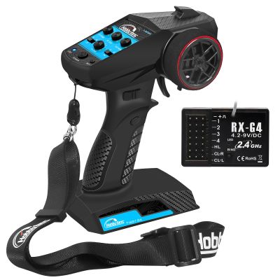 Hobby Fans RC Radio System 4CH 2.4G RC Transmitter with Receiver and Lanyard Anti-Jamming Remote Controller for RC Car Crawler Boat, Blue