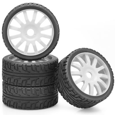 1/8 RC On Road Car Tires and Wheels, daitoku 17mm Hex 1/8 RC Rally Tires & Drift Wheels Set 4PCS for HPI WR8 HSP Hobao ARRMA Redcat Losi Kyosho VRX - White