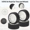1/8 RC On Road Car Tires and Wheels, daitoku 17mm Hex 1/8 RC Rally Tires & Drift Wheels Set 4PCS for HPI WR8 HSP Hobao ARRMA Redcat Losi Kyosho VRX - White view 4