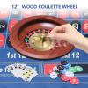 12 Solid Roulette Wheel Set, Roulette Table Casino Games with 12 Solid Wood Roulette Wheel, 47 x 24 Felt Roulette Mat, 100pcs Poker Chips, 2 Decks of Playing Cards for Casino Game, Gambling Games view 3