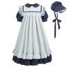 LTAKK Pioneer Dress Girls Colonial Costume Girl Prairie Pilgrim Dresses with Pinafore and Bonnet, Navy Blue, XL view 1