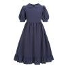 LTAKK Pioneer Dress Girls Colonial Costume Girl Prairie Pilgrim Dresses with Pinafore and Bonnet, Navy Blue, XL view 3
