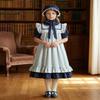 LTAKK Pioneer Dress Girls Colonial Costume Girl Prairie Pilgrim Dresses with Pinafore and Bonnet, Navy Blue, XL view 4
