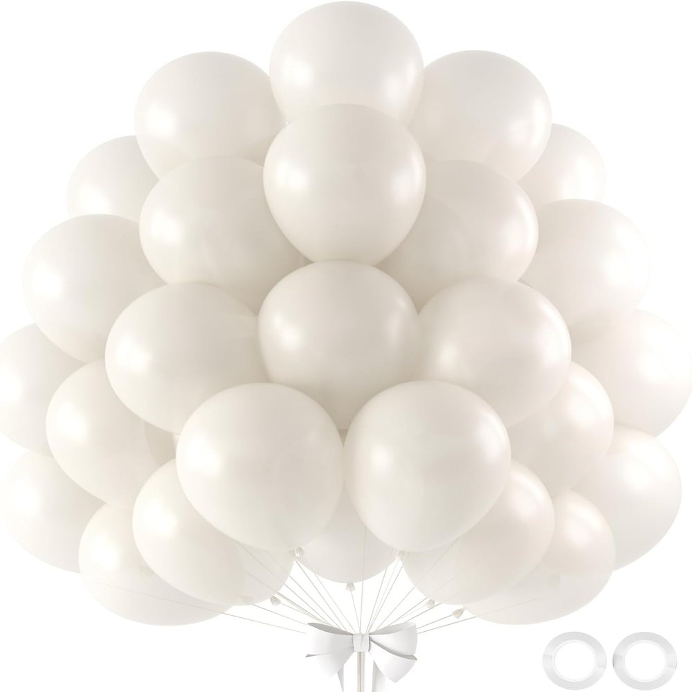 110pcs Balloons Arch Kit 12 Inch Metallic Chrome Gold Balloon Garland for Wedding Birthday Anniversary Graduation Baby Shower Party Decorations (Pearl White, 50)