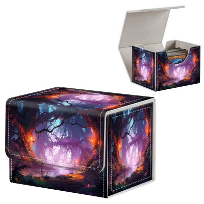 FUYOCWE Card Deck Box,MTG Commander Deck Box 100+ Double Sleeved Cards Storage,Magnetic Snap Leather Trading Card Case Oragnizer for TCG/CCG/Magic/Sports Cards-Fantastic Forest