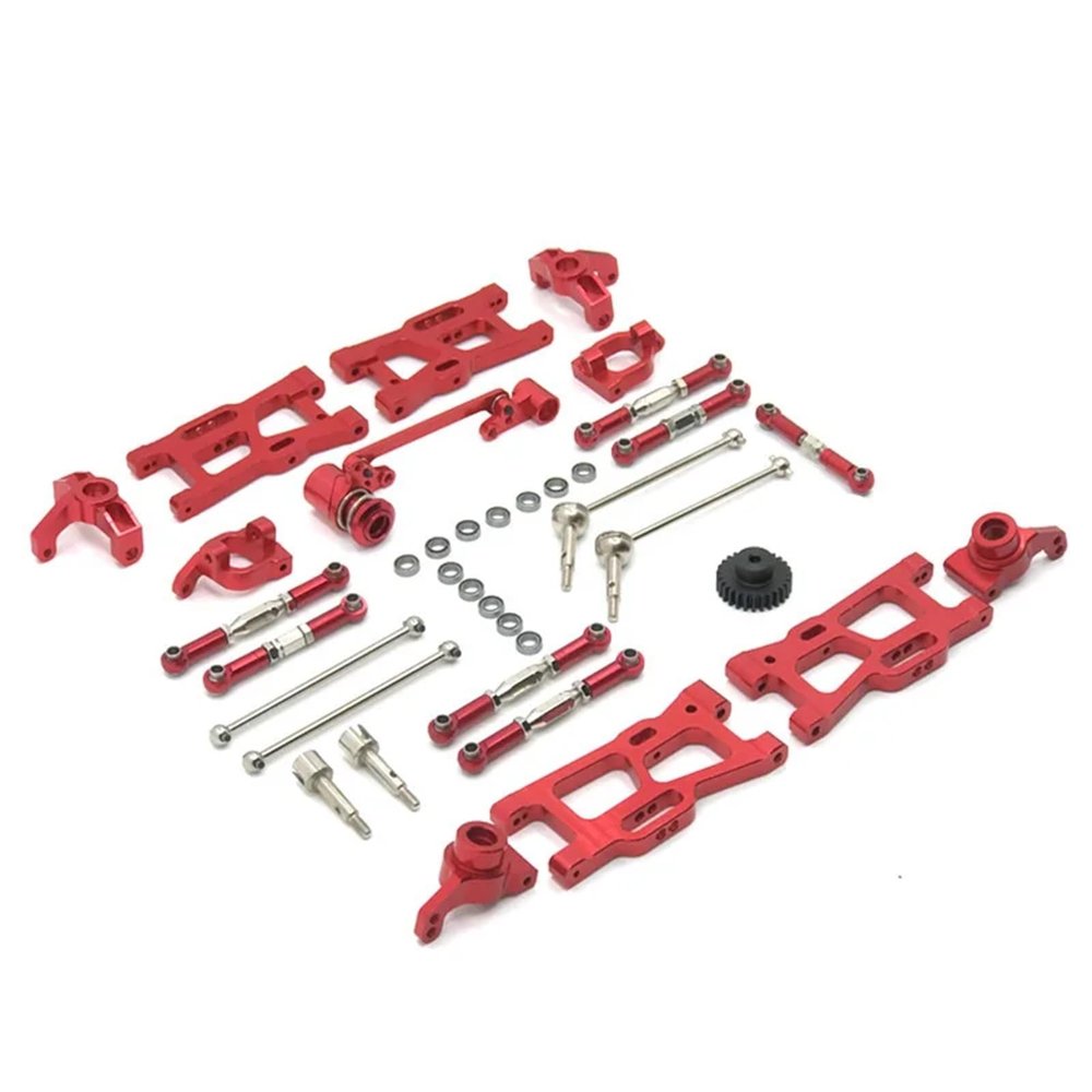 DAIKONRICH Front/R Suspension Arms Metal Steering Cup Steering Linkage Front CVD Motor Gear for WLtoys 1/14 144001 1/12 124016 124017 18 19(Red)