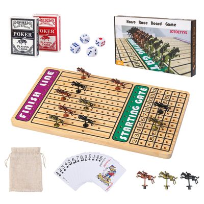 21 in Horse Race Board Game Racing Game Thickened Solid Wood with 11 Metal Horses, 2 Cards & 4 Dice, Horse Racing Game for 2-6 Players