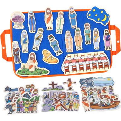 CHEFAN 4 Pack Felt Board Bible Stories Set, Flannel Board Stories, Nativity Flannel Graph Bible Toy for Kids, Include Last Supper, Jesus Calms The Storm, Triumphal Entry of Jesus, Crucifixion
