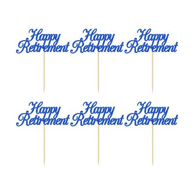 12pcs Happy Retirement Cake Topper Glitter Cake Decoration Picks for I'm Retired Theme Party Supplies (Blue)