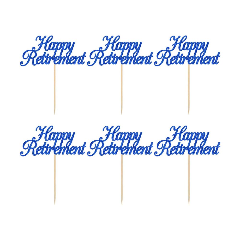 12pcs Happy Retirement Cake Topper Glitter Cake Decoration Picks for I'm Retired Theme Party Supplies (Blue)