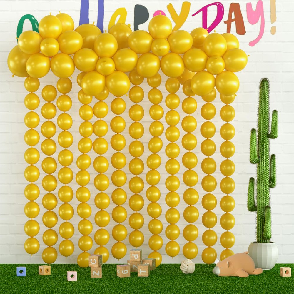 105pcs Linking Balloons 6 Inch Gold Quick Link Balloons for Photo Shoot Gender Raver Anniversary Bridal Christmas Wall Backdrop Baby Shower Birthday Party Carnival Decorations