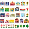 Blosssound 35 Pcs Wooden Town Building Play Toys for Kids City Street Traffic Signs Multicultural Community Block Train Track Accessories Preschool Classroom Educational Supplies Birthday Gifts view 1
